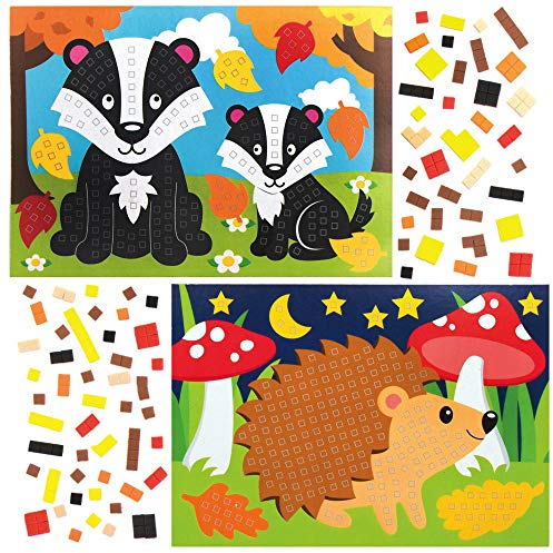 Baker Ross AX209 Mosaik-Set mit Waldtieren, für Kinder, 4 Stück, zum Abziehen und Aufkleben, Weihnachts-Saison, Mittel