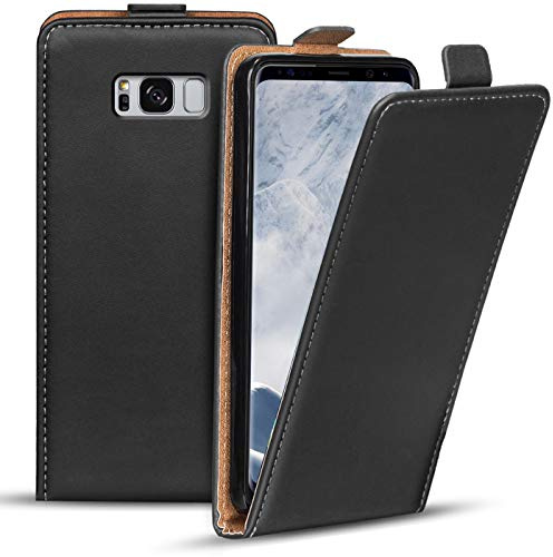 Verco Flip Cover für Samsung Galaxy S8 Hülle Schutzhülle, Schwarz | vertikal klappbar, Flipstyle, Magnetlasche, Slim Tasche mit weicher Innenschale, passgenau präzise Aussparungen