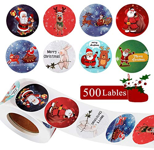 500 Stück Weihnachtsaufkleber, Geschenkaufkleber Weihnachten Rentier Santa Xmas Aufkleber, Weihnachtssticker Selbstklebend Merry Christmas Sticker für Papiertüten Geschenkverpackung Weihnachtskarten