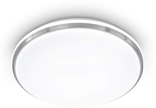 EGLO LED Deckenleuchte Marunella, Wandlampe Ø 34 cm in Stufen dimmbar, Deckenlampe aus Stahl in Silber und Kunststoff Weiß, Wohnzimmerlampe neutralweiß