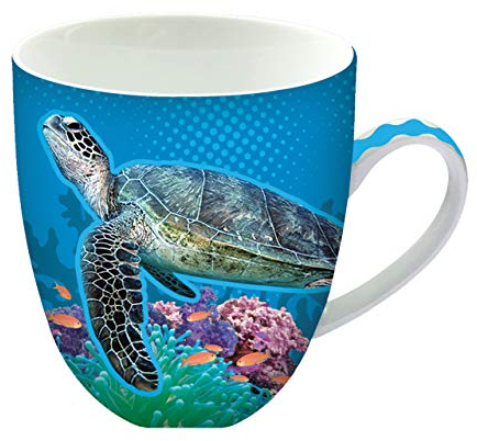 Animug Sea Turtle Mug from Deluxebase. 450ml Large Ceramic Coffee Cup with Handle and Cute Animal Print, Novelty Mug for Gifts and Kitchen Decor, Dishwasher Safe Mugs for Coffee or Tea.