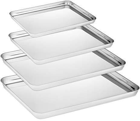 Velaze Stainless Steel Baking Sheet, Half Sheet Pans Set of 4, Nonstick Stainless Steel Cookie Sheets for Baking, Non Toxic and Dishwasher Safe, 9/10/12/16 Inch Baking Pan