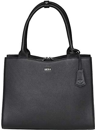 Socha Laptoptasche Damen/Businesstasche Frauen/Designertasche mit Tragegurt - Elegant - Leder - Diamond Edition - 14 Zoll Schwarz