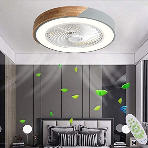 LANMOU Ventilador de Techo con Luz, Silencioso Ventilador de Techo con Lámpara LED y Mando a Distancia/APP Moderna Madera Lampara Ventiladors Regulable para Dormitorio Salón, 72W/Ø52cm, Gris