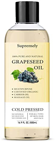Supremely Organic Grape Seed Oil 100% Pure Natural & Cold Pressed Carrier Oil for Skin, Hair, Body Ideal for Massage and DIY 500ml