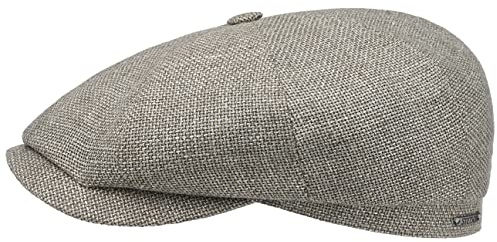 Stetson Hatteras Ellington Flatcap Melierte Mütze Klassische Schiebermütze Wide-Fit Style Made in EU Damen Herren Ganzjährig grau-beige 59 cm