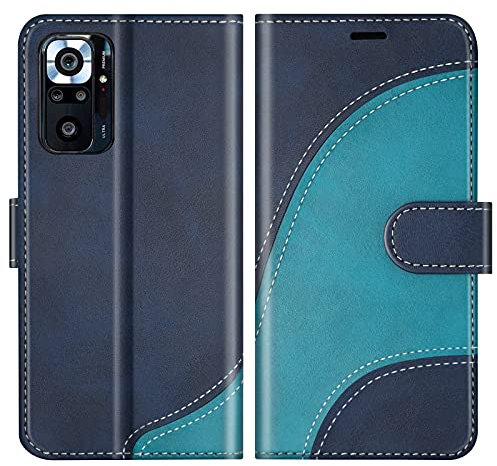 BoxTii Coque pour Xiaomi Redmi Note 10 Pro, Portefeuille Etui en Cuir PU, Magnétique Protection Housse Coque pour Xiaomi Redmi Note 10 Pro, Bleu