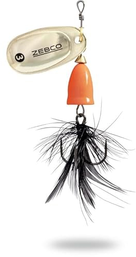 Zebco Premium Trophy Z-Vibe Spinner-Angelköder sinkend mit scharfen Drillings-Angelhaken inkl. Federn Raubfisch Angeln Angel-zubehör (Barsch, Hecht, Rapfen, Forelle), orange Body/Gold/Black Fly, 4 g