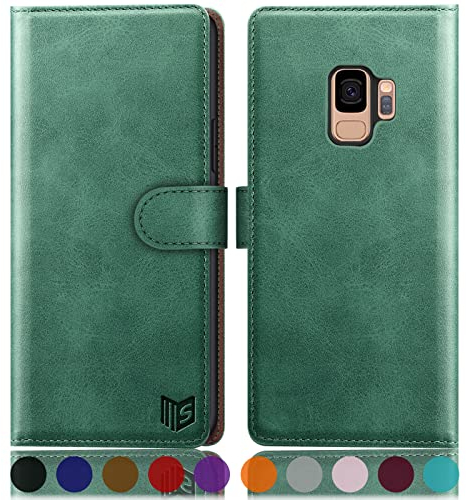 SUANPOT [RFID Schutz für Samsung Galaxy S9 Hülle PU Leder Handyhülle Lederhülle Klapphülle Kartenfach Flip Cover für Samsung S9 Handy hülle Leather Wallet Phone Case Hellgrün