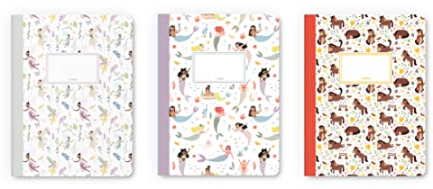 dabelino® 3er Set Notizhefte A5 für Kinder/Mädchen: liniert (Meerjungfrau, Feen/Elfe, Pferde) - Hausaufgabenheft, Schreibheft, Geschenk zur Einschulung, Schultüten-Füllung