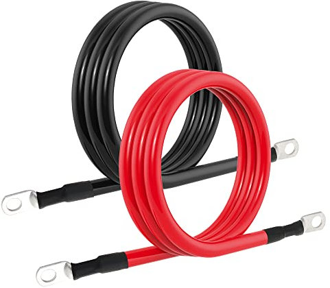 4 AWG Battery Cable 4AWG Gauge Pure Copper Battery Inverter Cables with 3/8 in Lugs Both Ends Power Inverter Wire Set for Automotive Solar Marine Boat RV Car Motorcycle Red and Black (4FT)