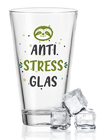 GRAVURZEILE Leonardo Wasserglas mit UV-Druck - im Anti Stress Glas Design - Lustiges Geschenk für Sie & Ihn
