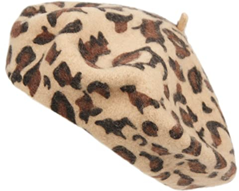 TZ Promise Französische Baskenmütze für Damen, einfarbig, einfarbig, Wolle, Klassische traditionelle Künstlermütze, Leopard, Einheitsgröße