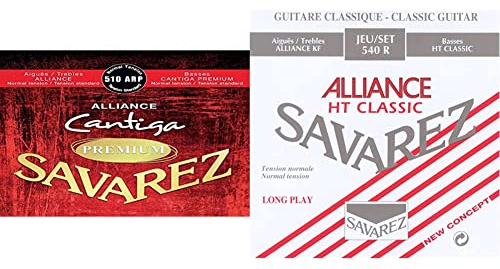 Savarez Saiten Konzertgitarre Alliance Cantiga Premium Satz normale Spannung & 540R 6-saitiger Carbon-Klassikgitarrensatz Normalspannung Multi