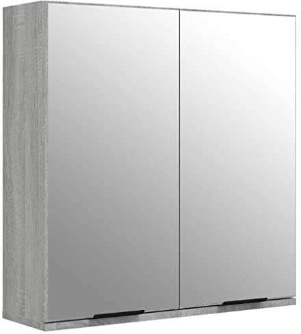 vidaXL Bad Spiegelschrank, Wandschrank für Badezimmer, Badschrank mit viel Stauraum, Badezimmermöbel Badmöbel Hängeschrank, Grau Sonoma