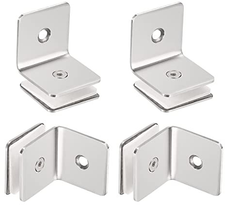 sourcing map Stainless Steel 90 Degree Glass Clamp, 4pcs for 8-12mm Thickness Single Side Square Frameless Glass Corner Clamp Bracket Clip for Shower Door, Bright Silver