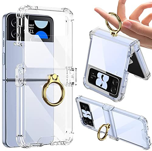 Miimall Compatible with Samsung Galaxy Z Flip 3 Case, [Hinge Protection] [Ring Holder] [Shockproof Design] Silicone Transparent Ultra-Thin Full Protective Cover Case for Galaxy Z Flip 3-Clear