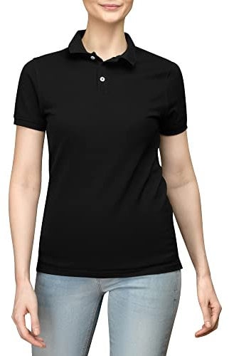 Love My Fashions® Women’s Polo Shirt – Knitted Collar and Cuffed Short Sleeves, Casual & Plain T-Shirt for Ladies Black
