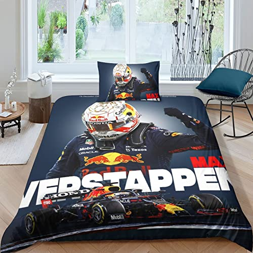 CIFEAR F1-Rennen Bettwäsche-Set, 3D Drucken F1 Drivers, Set Mit Kissenbezug Und Bettbezug, Bettwäsche, Zipper Öffnen Und Schließen, Geschenke Für Kinder Single(135x200cm)