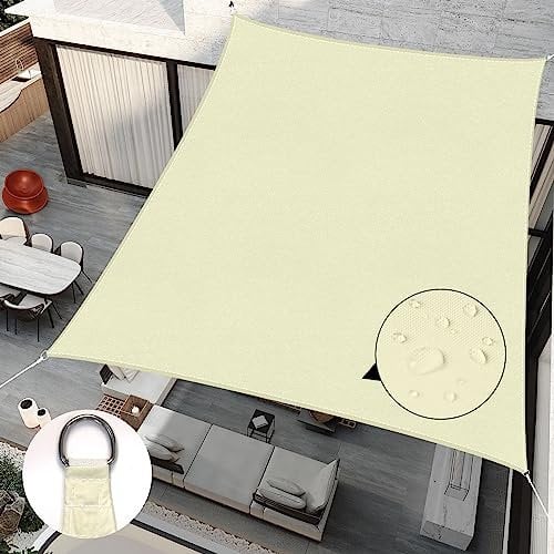 RICHIE Sun Shade Sail Rectangle 4m x 5m Waterproof, 98% UV Block Awnings for Patios with Free Rope, Sunscreen Awning Canopy, Rectangular Garden Shelter for Outdoor Garden Patio Yard Party, Beige
