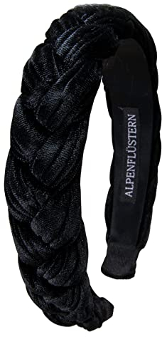 Alpenflüstern Trachten-Haarreif Samt Flechtoptik - Damen Haarschmuck rutschfest, Haarband geflochten fürs Dirndl (schwarz) ADV132