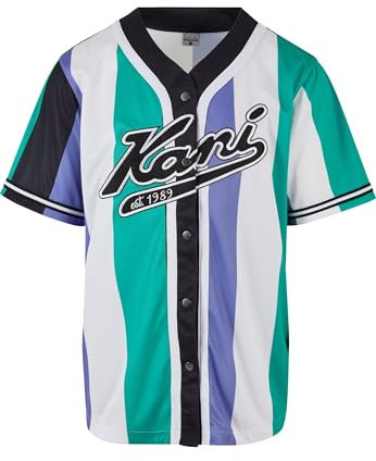 Karl Kani Herren KM231-032-1KK Varsity Striped Baseball Shirt Green/White/Purple Multicolor, XS