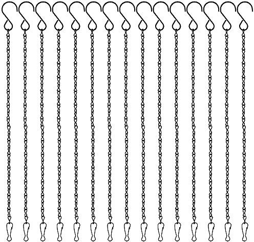 PLULON 15 Pack 10 Inch Hanging Basket Hooks Black Hanging Chains Garden Plant Hanger Chain Clips Outdoor for Flower Baskets, Bird Feeders, Wind Chimes, Lanterns, Ornaments
