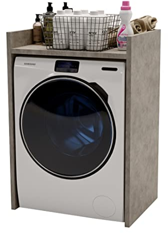 MRBLS Waschmaschinenschrank Überbauschrank für Waschmaschine Trockner Wäschetrockner Badschrank Badezimmermöbel Waschküche Waschmaschinenregal Waschmaschinenüberbau viele Farben - 66x97x62cm (Beton)