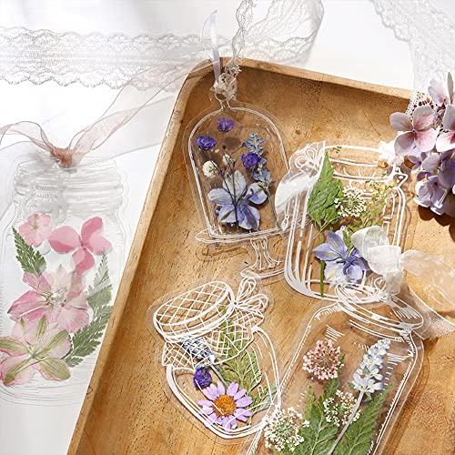 Transparente Lesezeichen Getrocknete Blumen, Kaluofan 40 Stück Lesezeichen Kinder, Lesezeichen Personalisiert,Glaswaren Aufkleber Bookmark,DIY Lesezeichen, Glasflasche Wunschflasche Aufkleber