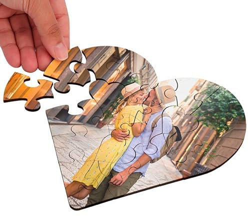 GRUPO DARIK Personalisierbares Puzzle mit Foto aus Holz, Herzform, 23 Teile, Puzzle für Erwachsene