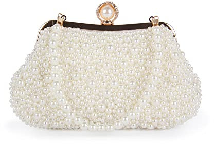 Fecialy Frauen Perle Kupplung Geldbörsen Abend Handtaschen Kupplung Hochzeit Kristall Schultertasche mit Perlenkette