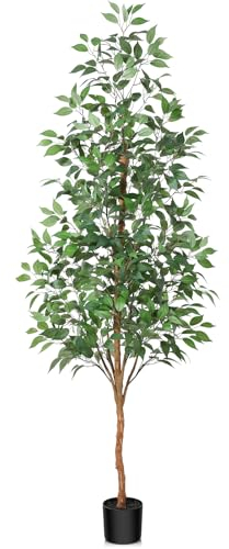 Fopamtri Kunstpflanze Groß 210 cm Ficus Benjamina Künstliche Pflanzen mit Naturholzstamm im Topf Plastik Pflanzen Künstlicher Baum für Home Decor Schlafzimmer Garten (1 Stück)