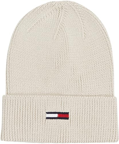 Tommy Jeans Damen Strickmütze Flag Beanie mit Logo, Elfenbein (Newsprint), Einheitsgröße