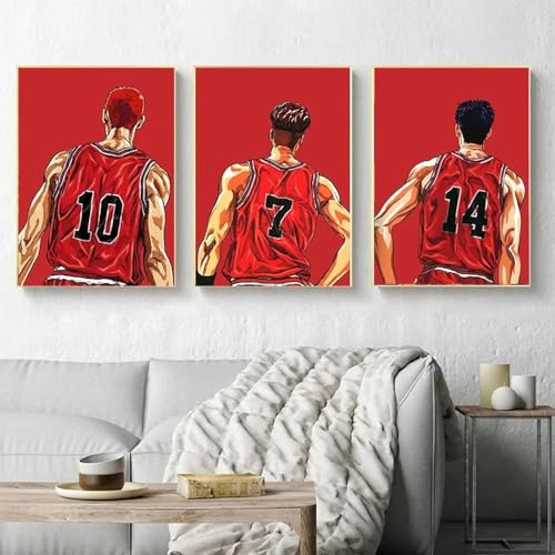 KemneT Klassischer Slam Dunk-Charakter Leinwandgemälde Poster und Kunstdrucke abstrakte Leinwand Wand Bilder Bilder Schlafzimmer Wohnzimmer Heimdekoration 50 x 70 cm x 3 ungerahmt