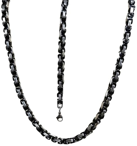 ayados Königskette Set Edelstahl 60cm 4,5mm bis 8mm Halskette + Armband Königs Kette (5,5mm Königsketten Set, Schwarz/Silber)