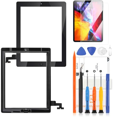 LADYSON Écran tactile Digitizer pour iPad 2 Écran pour iPAD 2ND Gen A1395 A1396 A1397 9.7 Écran Tactile Remplacement Kit de Réparation avec Accueil Bouton avec Outils (Noir, Non LCD Display)
