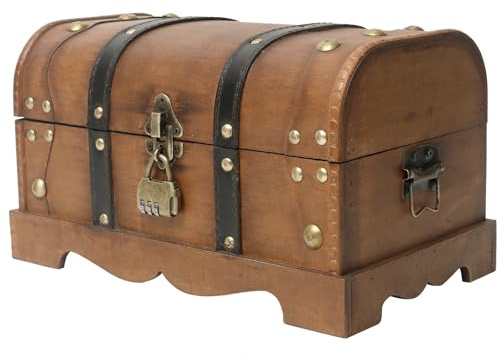 DECOR4SEASON Vintage Wooden Treasure Chest Decorative Box with Lock - 12.2 x 7.1 x 7.1, Brown