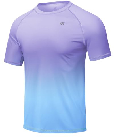 Huayuzh Herren UV Shirt Rashguard T-Shirt Schwimm Shirt Schnelltrocknend Leicht Atmungsaktiv Surfen Angeln Wandern Top Lila Farbverlauf Himmelblau M