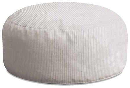 DreamRoots Pouf Hocker Fußhocker Cord, Rund 70x40cm, White Dove
