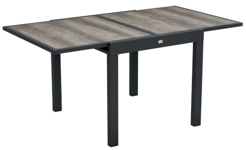 Outsunny Extending Garden Table Outdoor for 6 80/160L x 80W x 75H cm Grey | Outdoor Dining Table, Aluminium Frame, Rectangular, Plastic Board Tabletop