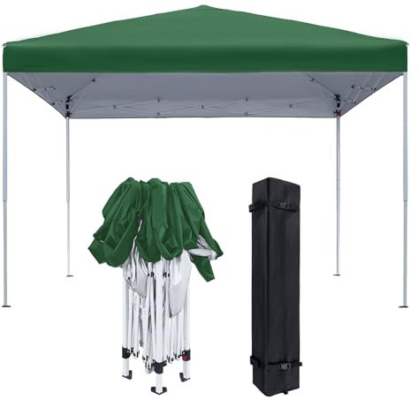 FIVMEN Pavillon 3x3m Faltpavillon mit Tragetasche Faltzelt Polyester UV Schutz Faltbar Partyzelt Wasserdicht Windschutz Gartenpavillon Zelt Outdoor, Type A (Grün)