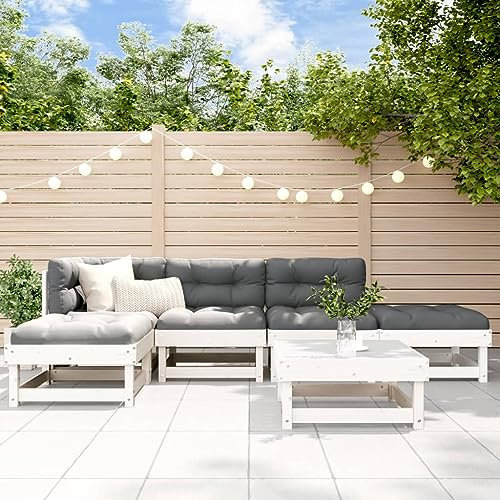 ULUYYUC 6-TLG. Garten-Lounge-Set, Fußhocker Gästebett Polsterbank Gartenbank Geeignet für Außenbereich Balkon Hinterhof Garten mit Kissen Weiß Massivholz