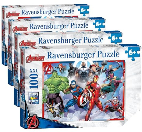 Ravensburger Marvel Avengers 100 Piece Jigsaw Puzzle with Extra Large Pieces for Kids Age 6 Years and Up (Pack of 4)