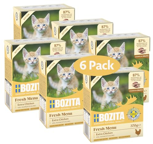 Bozita Tetra Sterilised Häppchen in Sauce mit viel Huhn – 6x370g getreidefreies, zuckerfreies Nassfutter für Katzen – ohne Gentechnik, mit 8,5% Protein & 4,5% Fett – hochwertig & besonders schmackhaft