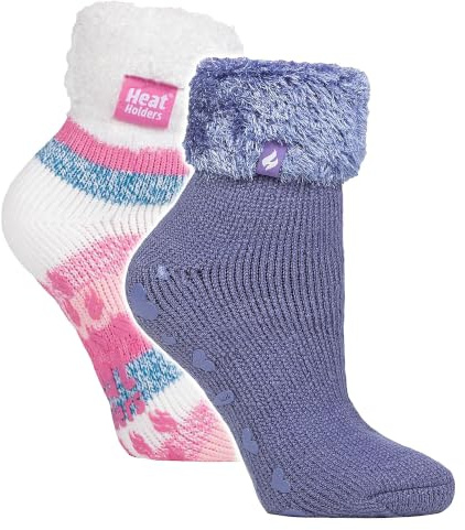 HEAT HOLDERS Damen 2 Paar Kuschelsocken Dicke Weich-Flauschig Haussocken Warme Thermo Bettsocken mit Noppen