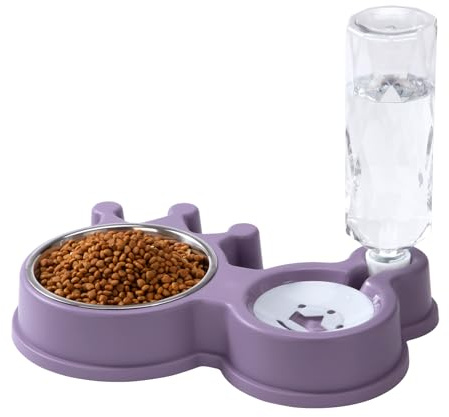 Gamelle Chaton 2-en-1 Bol de Nourriture mangeoirs et abreuvoirs pour Chats gamelle Chien surelevee Convient Aussi Chatons Lapins Chiot Violet 32 * 20.5 * 5.5cm