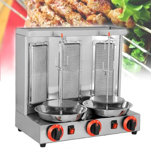 DRYIC Máquina de Kebab, Parrilla de Horno asador Vertical de Gas, Horno Giratorio Vertical de encimera, Bandeja recogedora de Carne, Equipo de Combustible de Gas
