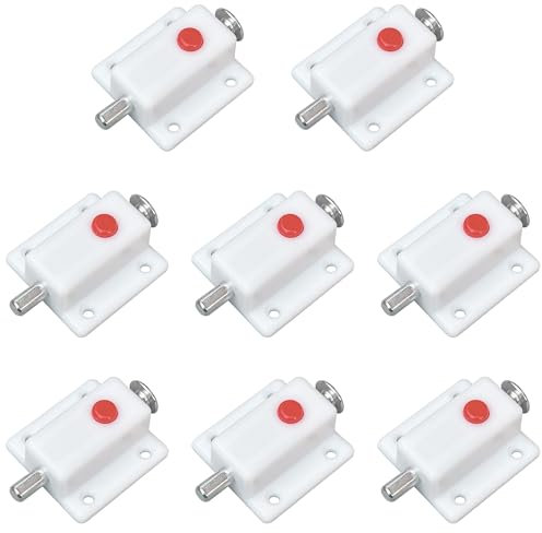 8 PCS Plastic Spring Loaded Automatic Door Latches with Push Button (White)