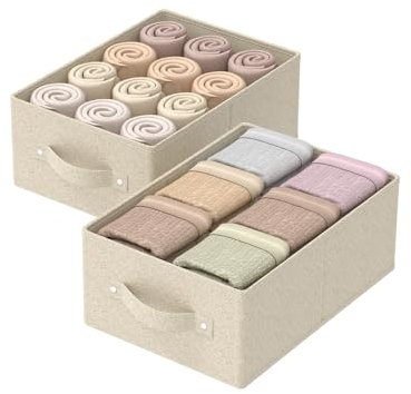 ENUMAIL 2er Cajas de Almacenamiento Plegables, Cestas Almacenaje de Tejidos con Manijas, Organizador Separador de Armarios, Disponibles Para Edredones, 33×23×14cm, Gris y Beige