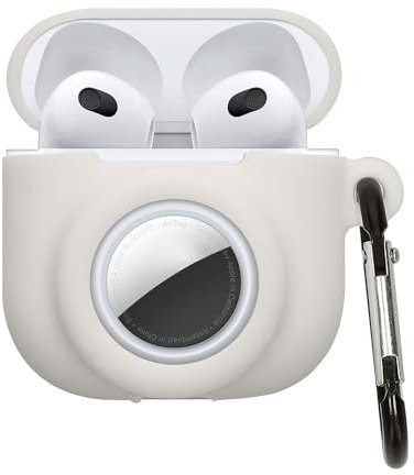 kwmobile Custodia 2 in 1 compatibile con Apple Airpods 4 e AirTag - Cover Cuffie Bluetooth - Protezione in Silicone con Moschettone - bianco